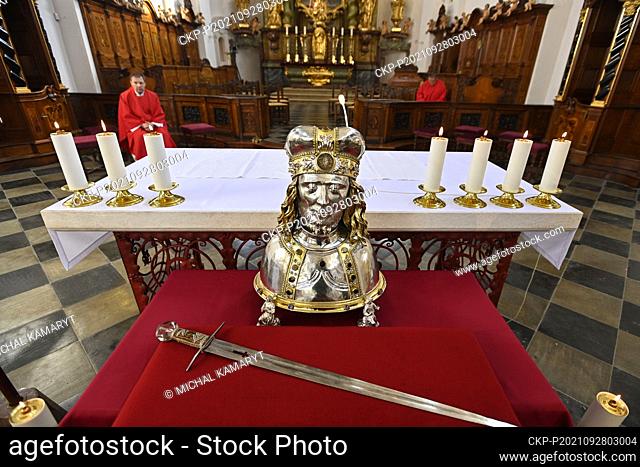 Cardinal Dominik Duka (not pictured) celebrates mass on occasion of the annual pilgrimage of St. Wenceslas, the patron of the Czech nation in Basilica of St