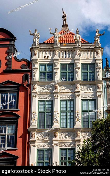 The facade of the restored Gdansk patrician house in the Long Market. Pomerania, Poland