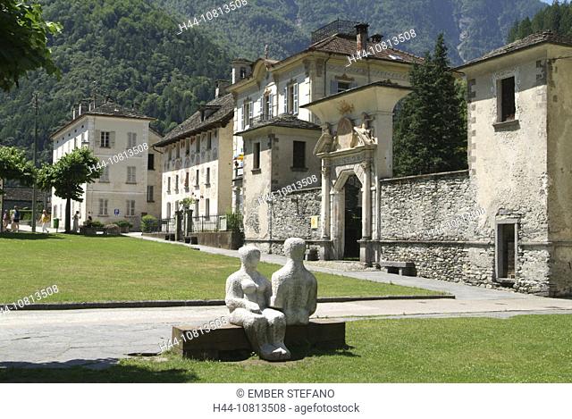 Cevio, village, village place, patrician houses, sculptures, houses, homes, Valle Maggia, Switzerland, Europe, canton