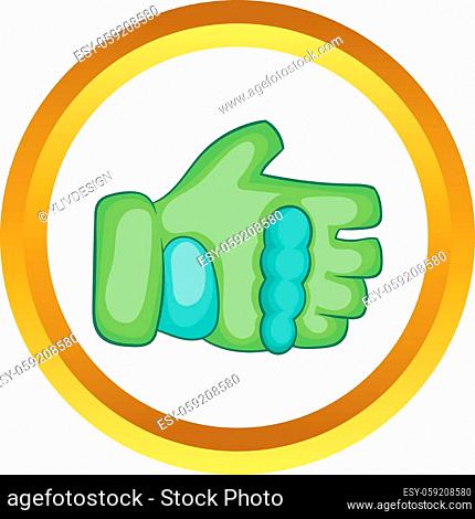 Green paintball glove vector icon in golden circle, cartoon style isolated on white background
