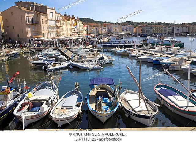 Boats in the harbour of Saint-Tropez, Departement Var, Cote d'Azur, Provence, Southern France, France