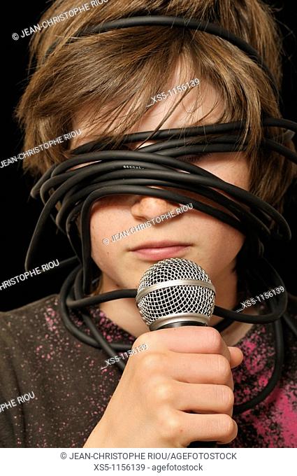 boy sightless with a microphone