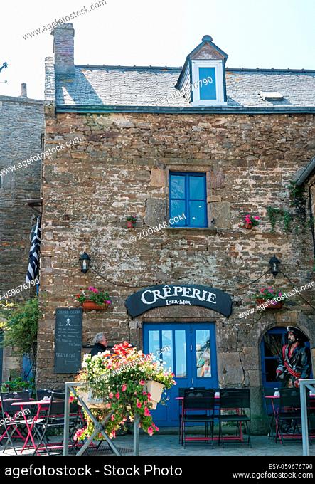 Le Conquet, Finistere / France - 22. August, 2019: the historic Laer-Mor Creperie in La Conquet in Brittany