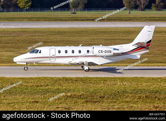 A Cessna 560XL Citation XLS aircraft of NetJets Europe with registration CS-DXN at Munich Airport, Germany, Europe