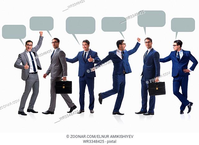 Businessmen with callout bubble blank message isolated on white background