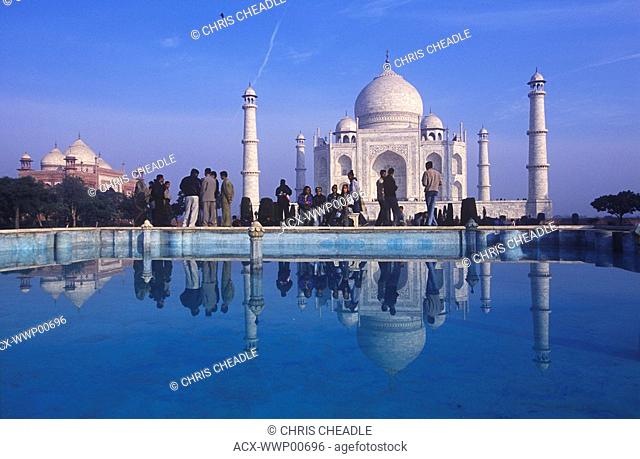 India, Uttar Pradesh, Agra, Taj Mahal, built by Shah Jahan, completed 1653 with reflection