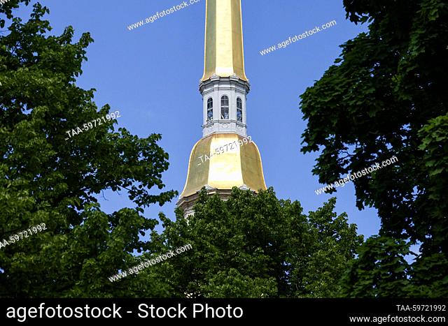 RUSSIA, ST PETERSBURG - JUNE 10, 2023: A view of the Peter and Paul Cathedral's spire. Alexander Demianchuk/TASS
