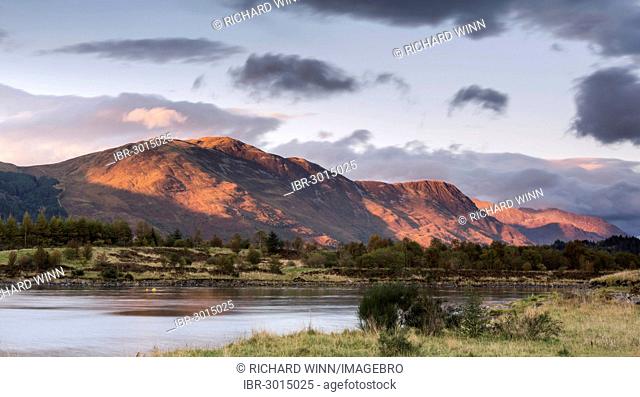 Mam na Gualain and Beinn na Caillich, two of the mountains on the north bank of Loch Leven, in evening light
