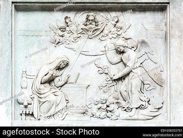 Rome, Italy - Oct 04, 2018: The Column of the Immaculate Conception ( La Colonna della Immacolata ) in central Rome depicting the Blessed Virgin Mary