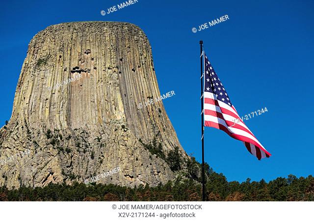 A US flag displayed near Devil's Tower National Monument