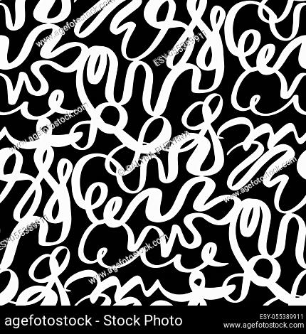 Black and white curvy brush stroke waves seamless pattern for background, fabric, textile, wrap, surface, web and print design