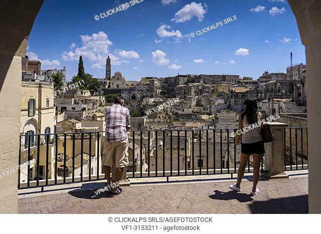 View of the ancient town and historical center called Sassi, Matera, Basilicata, Italy, Europe