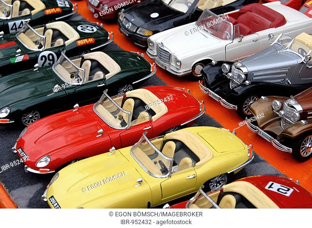 Model cars, in the front Jaguars E Type, retro motor - vintage car festival, Tuebingen, Baden-Wuerttemberg, Germany Europe