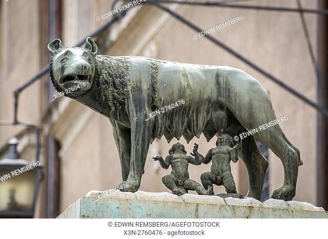 Rome, Italy- Close up of the famous sculpture Lupa Capitolina, otherwise known as the Capitoline Wolf and the Twins found in Rome