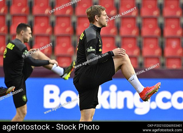 Czech Republic national football Team players R-L Jakub Vydra, Jan Boril in action during the training session prior to World Cup qualifier group E: Czechia vs...