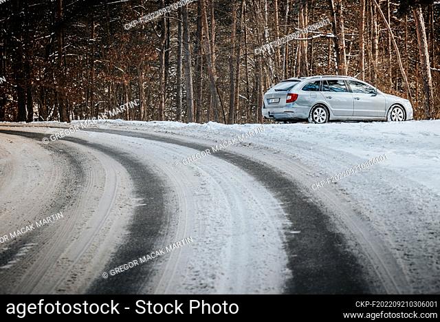 Snowy road with ice, in Prague, Czech Republic, February 13, 2021. (CTK Photo/Martin Macak Gregor)