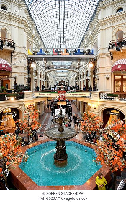 The GUM shopping center in Moscow, Russia, 22 September 2016. Today the former department store built in Russian Traditionalism between 1890 and 1893 is a...