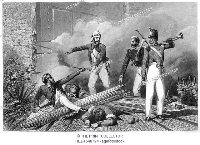 'Blowing up of the Cashmere Gate at Delhi', 1857, (c1860). British troops during the period of East India Company rule. Illustration from The History of the...