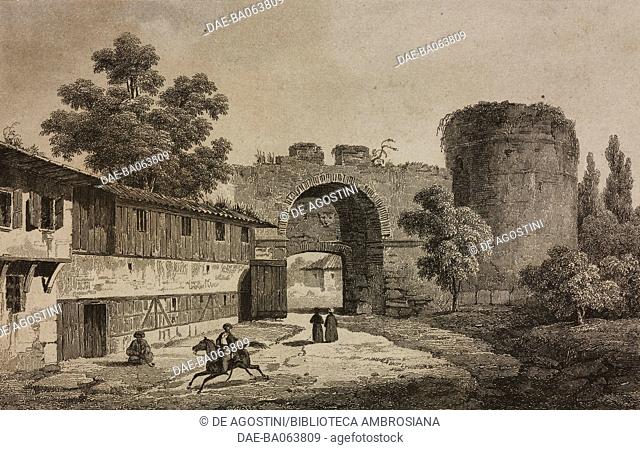 Triumphal gate of the ancient town of Adrianople (today Edirne), Turkey, engraving by Lemaitre, Lalaisse and Fleury, from Turquie by Joseph Marie Jouannin...