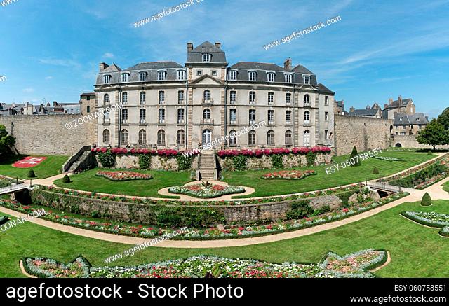Vannes, Morbihan / France - 25 August, 2019: the Hermine Castle and gardens in the city walls of Vannes in Brittany