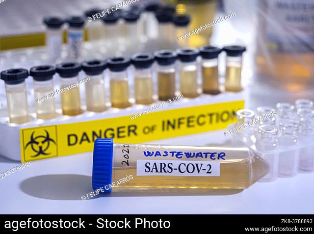 Investigation of sars-cov-2 virus in humans in a wastewater laboratory, conceptual image