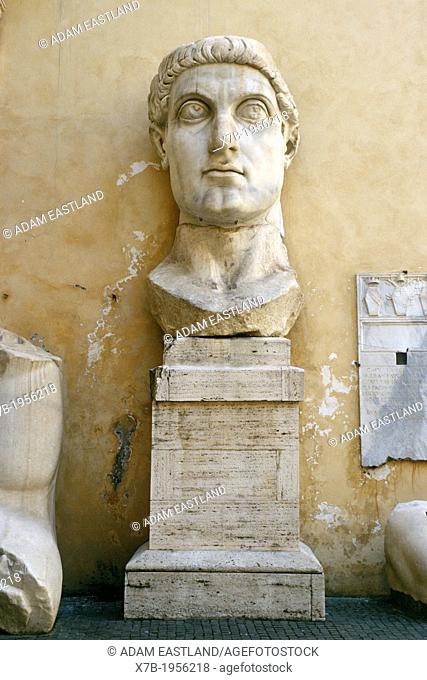 Rome. Italy. Remains of the huge 4th C AD statue of Emperor Constantine I, Palazzo dei Conservatori, Capitoline Museums