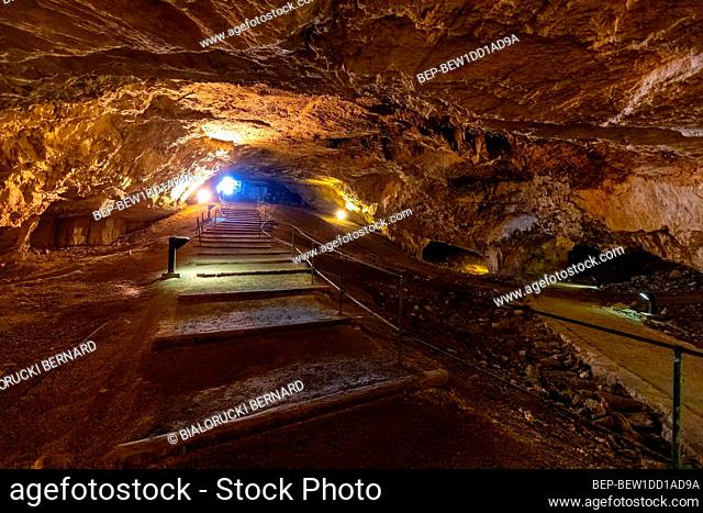 Jerusalem, Israel - October 14, 2017: Underground halls and passages of meleke limestone Zedekiahâ€™s Cave - King Solomonâ€™s Quarries - under Old City of...