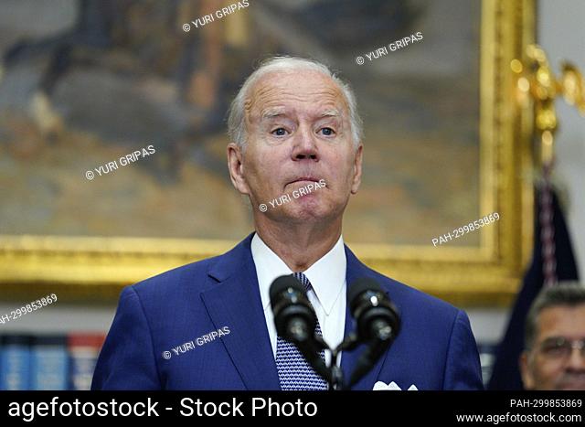 United States President Joe Biden delivers remarks before signing an Executive Order on Protecting Access to Reproductive Health Services in the Roosevelt Room...
