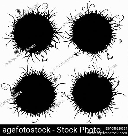 Grass ball four silhouette stencil black, vector illustration, horizontal, isolated