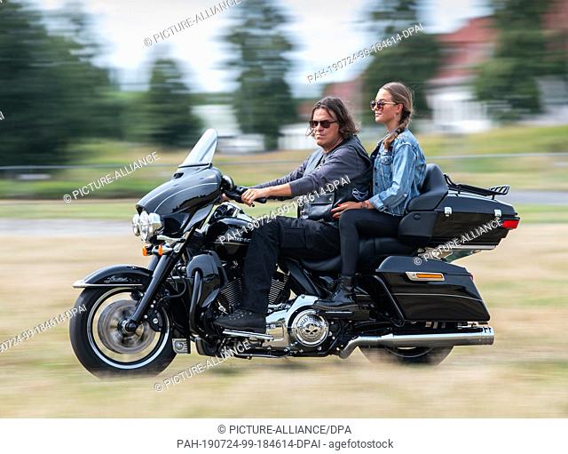 22 July 2019, Saxony, Dresden: Gerd Göbelbecker, member of the Dresden Harley Davidson Club, ""Dresden Chapter Germany Harley Owners Group""