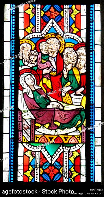 Dormition of the Virgin. Date: 1340-50; Geography: Made in Carinthia, Austria; Culture: Austrian; Medium: Pot-metal and colorless glass with vitreous paint;...
