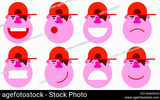 Set of male facial different expressions. Isolated boy face with different expressions. Emotions concept illustration in flat design vector