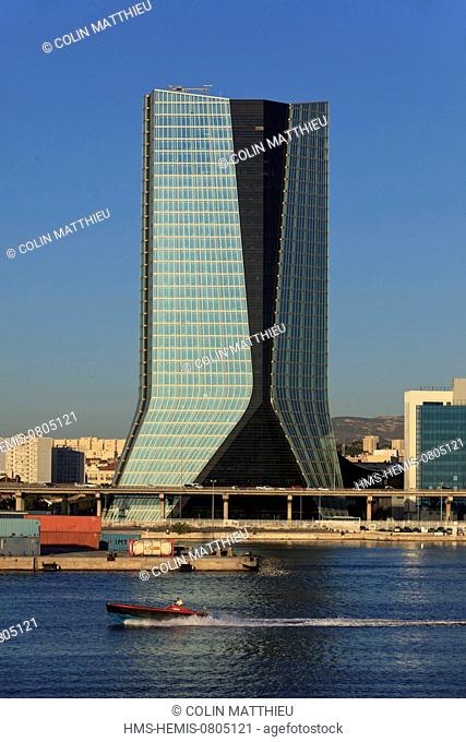 France, Bouches du Rhone, Marseille, Grand Port Maritime de Marseille or GPMM, CMA CGM tower by architect Zaha Hadid