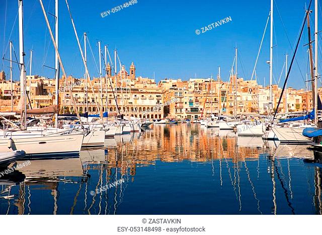 View on yachts in Malta bay Dahla tad-Dockyard between Senglea and Birgu