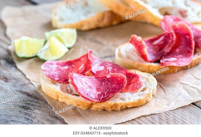 Ciabatta sandwiches with fuet