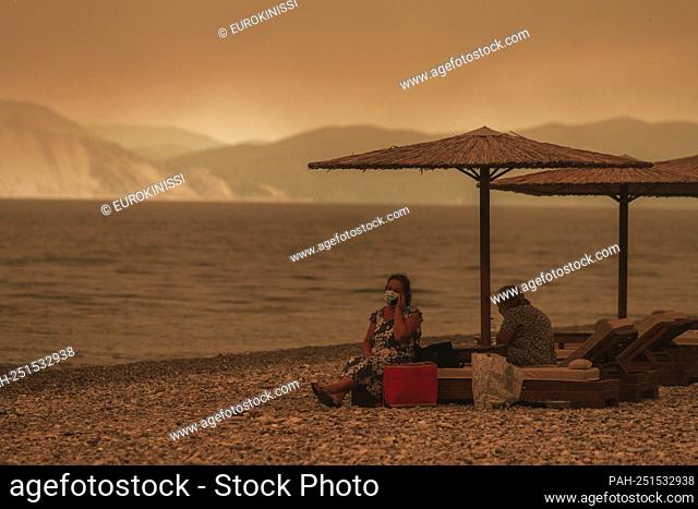 August 8, 2021, Evia island, Greece: Flames approaching at Gouves village on the island of Evia, about 185 kilometers (115 miles) north of Athens, Greece