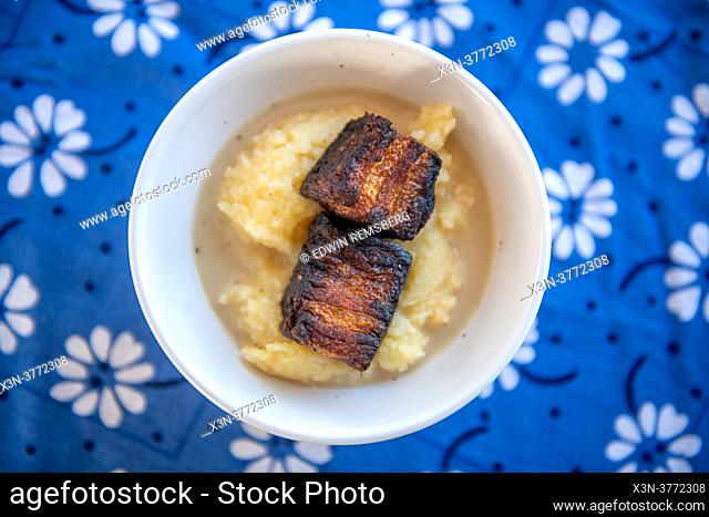 Beef with grits served on the farm , Conowingo, Maryland