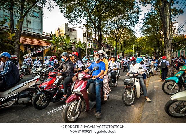 Some of the millions of motorcyclrs that travel around Saigon (Ho Chi Minh City) daily. Vietnam