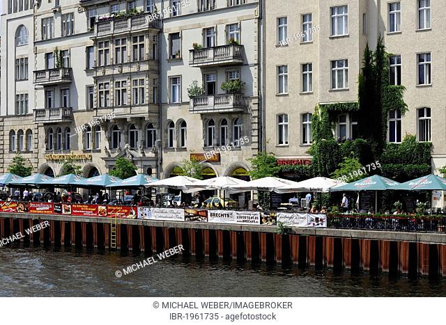 Restaurants along the waterfront, Reichstagufer, Spreebogen, Government District, Berlin, Germany, Europe, PublicGround