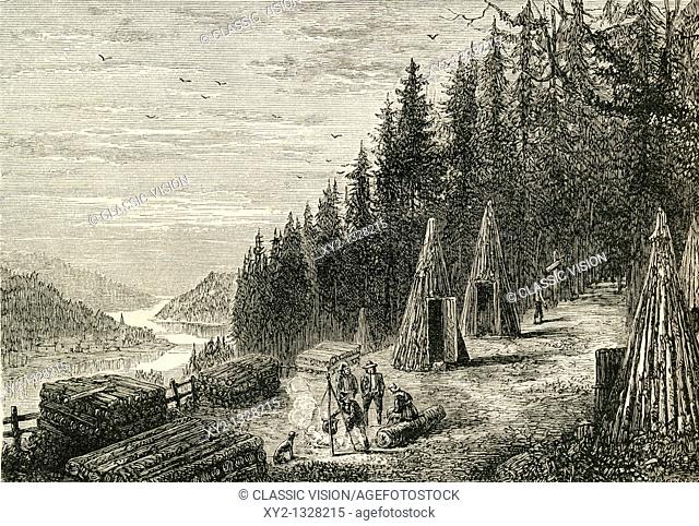 A Woodcutters camp in the Ardennes, France in the 19th century  From French Pictures by The Rev  Samuel G  Green, published 1878