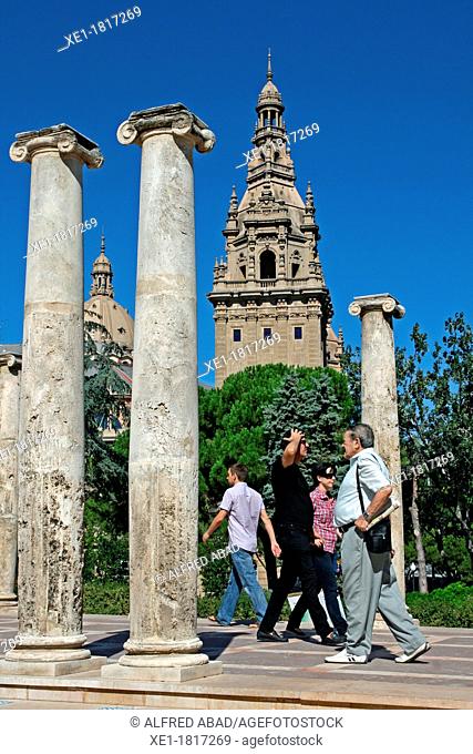 columns, amphitheater, Joan Maragall Gardens, Palau Nacional, Montjuic, Barcelona, Catalonia, Spain