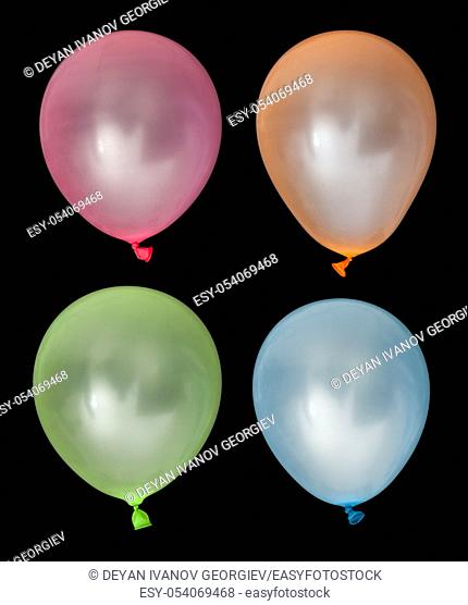 Set of inflated balloons from different colors. Black isolated