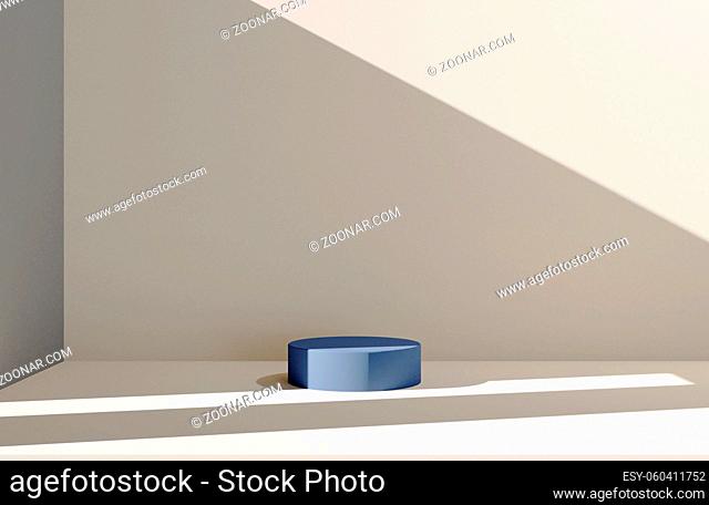 Blue podium in sunlight, mock up for product. 3d render. . High quality 3d illustration