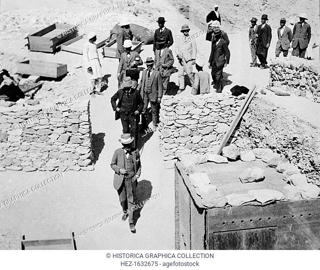 Lord Carnavon (1866-1923) leading the party invited to the unofficial opening of the tomb. A keen egyptologist, Carnarvon was archaeologist Howard Carter's...