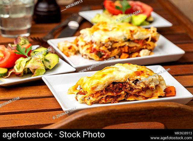 closeup of lasagna on a tray