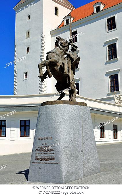 Slovak Republic, Slovakia, Bratislava, Capital City, Danube, Little Carpathians, equestrian statue Svatopluk I of Moravia on the Bratislava Castle