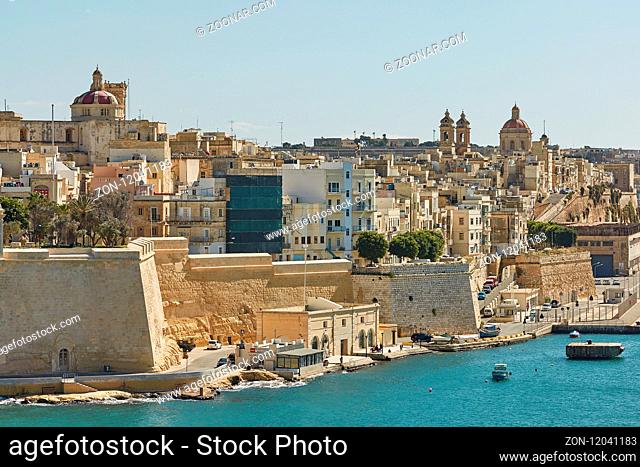 VALLETTA, MALTA - OCTOBER 30, 2017: View of an old architecture, coast and downtown area of Valletta in Malta