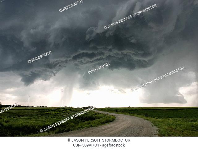 A turbulent updraft base underneath a powerful supercell offers a striking cloudscape, Hebron, Nebraska, USA