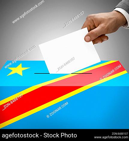 Ballot box painted into national flag colors - Democratic Republic of the Congo - Congo-Kinshasa