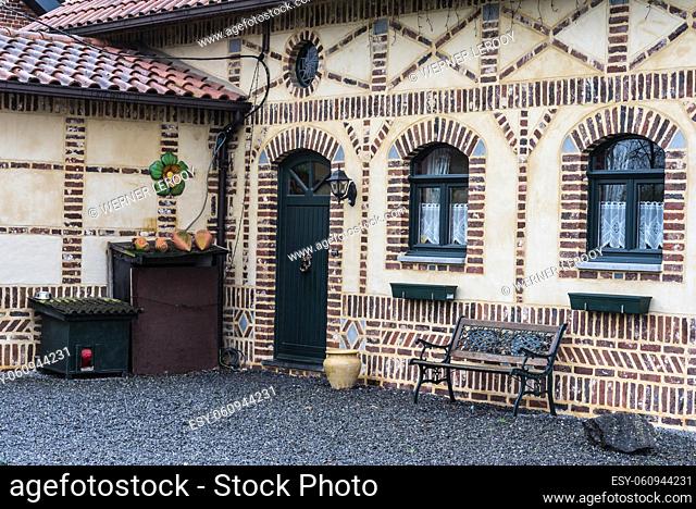Zoutleeuw, Flanders / Belgium - Facade of a house in traditionale Moroccan style in sand and brown colors